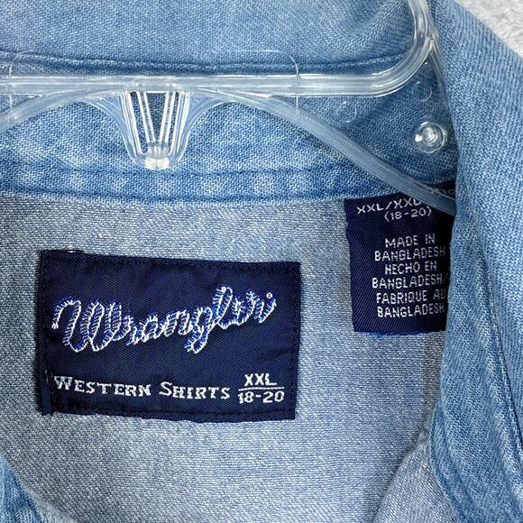 Wrangler Mens XXL Blue Heavy Thick Denim Pearl Snap Western Cowboy Rodeo Shirt - Picture 5 of 9